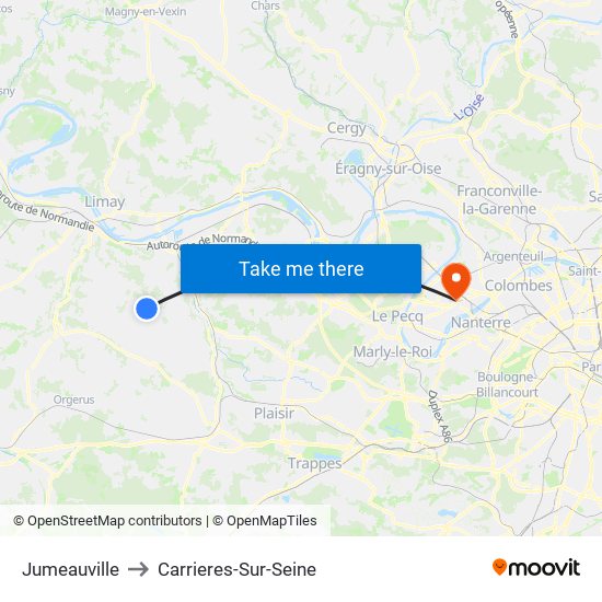 Jumeauville to Carrieres-Sur-Seine map