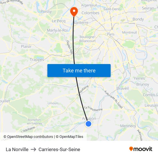 La Norville to Carrieres-Sur-Seine map