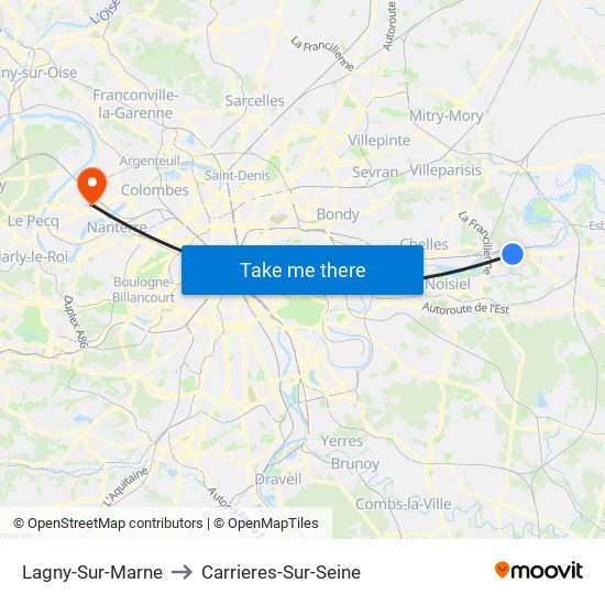 Lagny-Sur-Marne to Carrieres-Sur-Seine map
