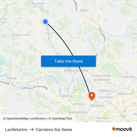 Lavilletertre to Carrieres-Sur-Seine map