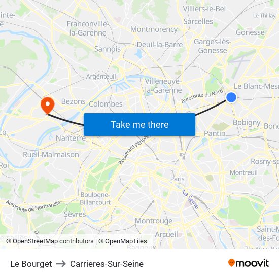 Le Bourget to Carrieres-Sur-Seine map