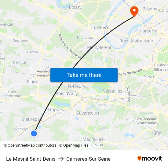 Le Mesnil-Saint-Denis to Carrieres-Sur-Seine map