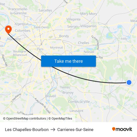 Les Chapelles-Bourbon to Carrieres-Sur-Seine map