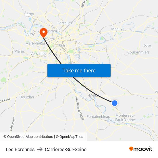 Les Ecrennes to Carrieres-Sur-Seine map