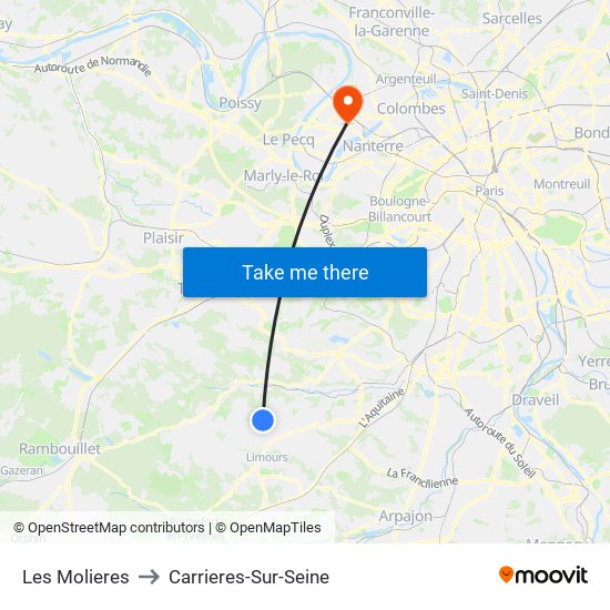 Les Molieres to Carrieres-Sur-Seine map