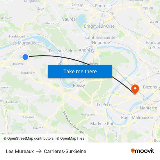 Les Mureaux to Carrieres-Sur-Seine map