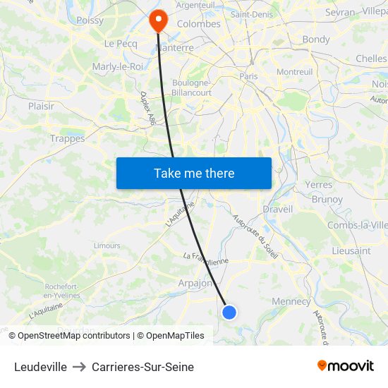 Leudeville to Carrieres-Sur-Seine map