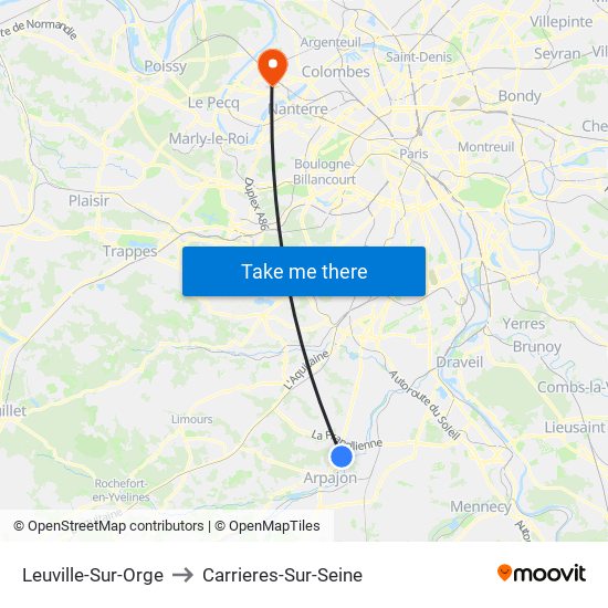 Leuville-Sur-Orge to Carrieres-Sur-Seine map