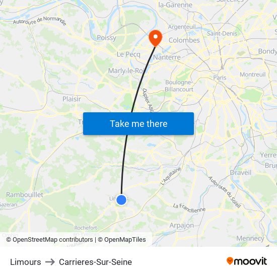 Limours to Carrieres-Sur-Seine map