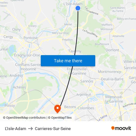 L'Isle-Adam to Carrieres-Sur-Seine map