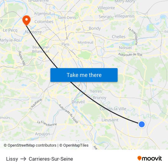 Lissy to Carrieres-Sur-Seine map