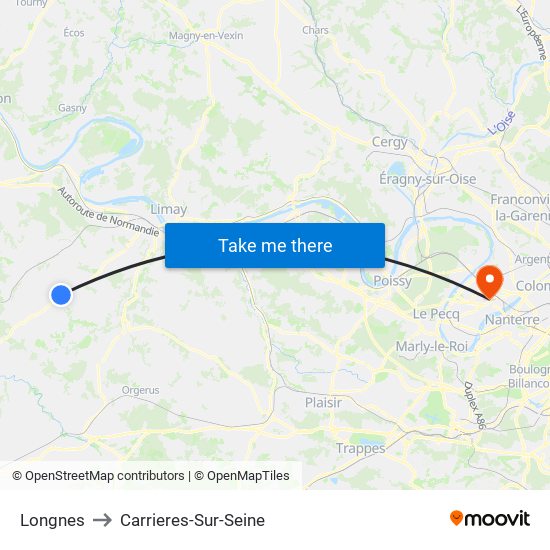 Longnes to Carrieres-Sur-Seine map