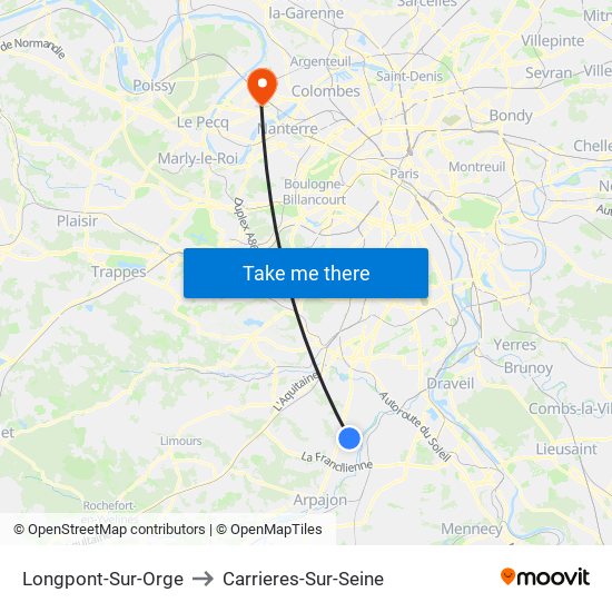 Longpont-Sur-Orge to Carrieres-Sur-Seine map