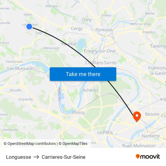 Longuesse to Carrieres-Sur-Seine map