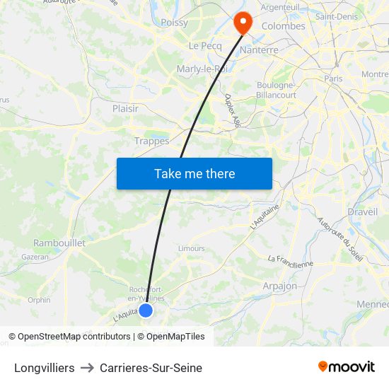 Longvilliers to Carrieres-Sur-Seine map