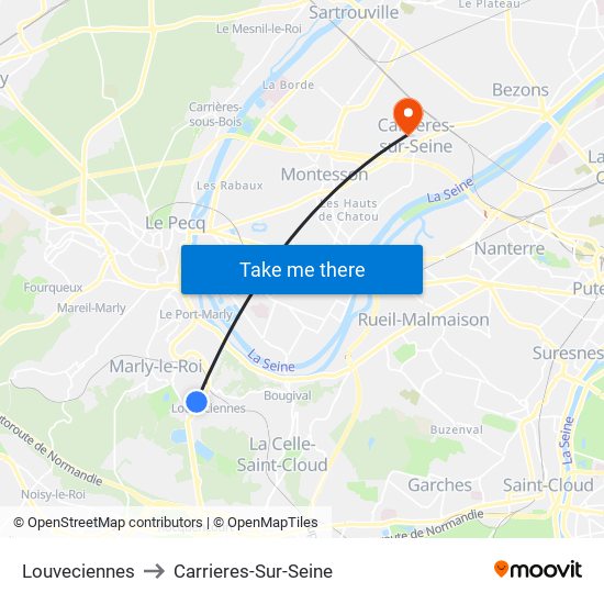 Louveciennes to Carrieres-Sur-Seine map