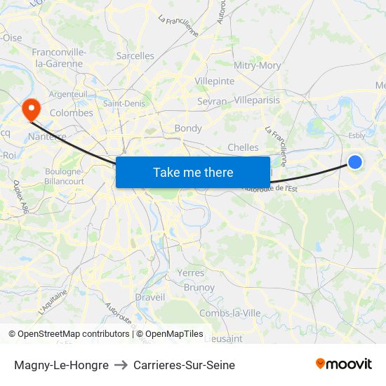 Magny-Le-Hongre to Carrieres-Sur-Seine map
