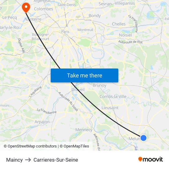 Maincy to Carrieres-Sur-Seine map