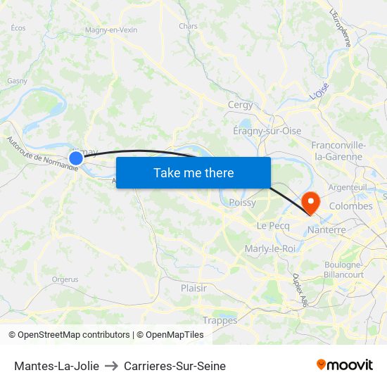 Mantes-La-Jolie to Carrieres-Sur-Seine map