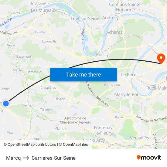 Marcq to Carrieres-Sur-Seine map
