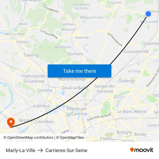 Marly-La-Ville to Carrieres-Sur-Seine map