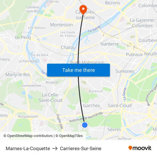 Marnes-La-Coquette to Carrieres-Sur-Seine map