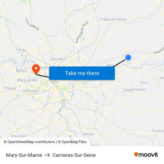 Mary-Sur-Marne to Carrieres-Sur-Seine map