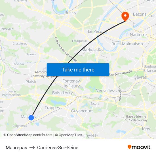 Maurepas to Carrieres-Sur-Seine map