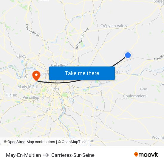 May-En-Multien to Carrieres-Sur-Seine map