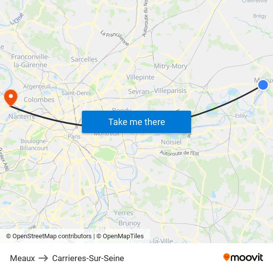 Meaux to Carrieres-Sur-Seine map