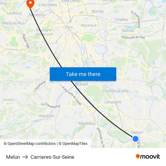 Melun to Carrieres-Sur-Seine map