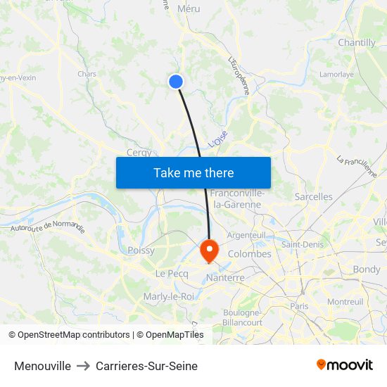 Menouville to Carrieres-Sur-Seine map