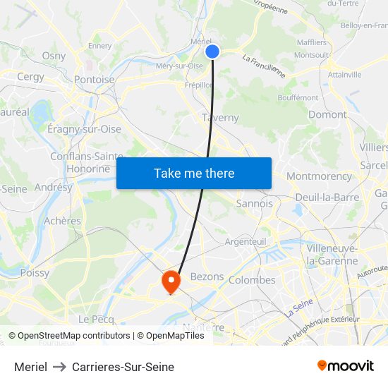 Meriel to Carrieres-Sur-Seine map