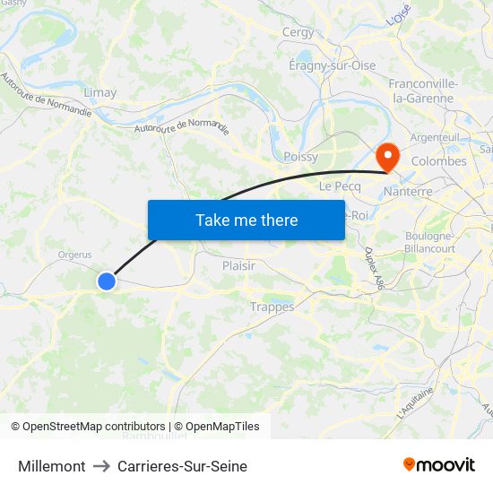 Millemont to Carrieres-Sur-Seine map