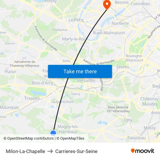 Milon-La-Chapelle to Carrieres-Sur-Seine map