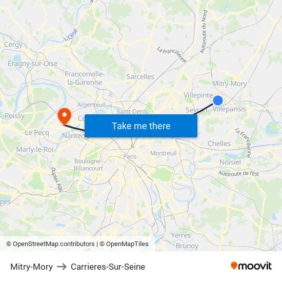 Mitry-Mory to Carrieres-Sur-Seine map
