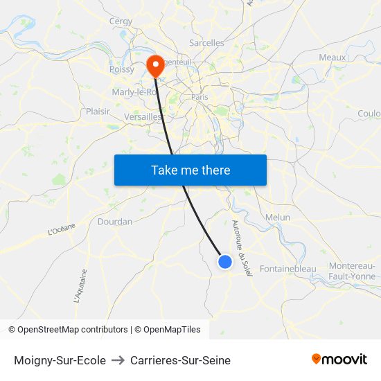 Moigny-Sur-Ecole to Carrieres-Sur-Seine map