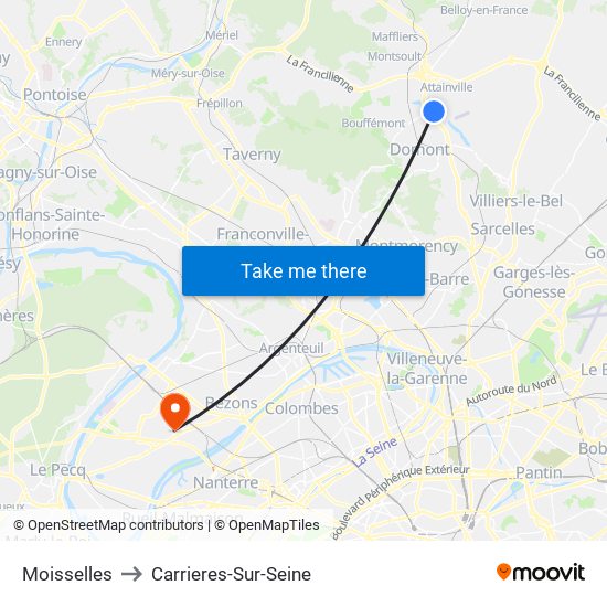 Moisselles to Carrieres-Sur-Seine map