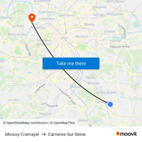 Moissy-Cramayel to Carrieres-Sur-Seine map