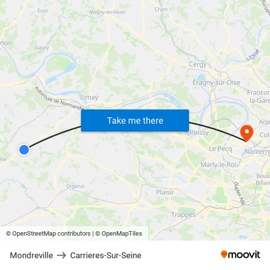 Mondreville to Carrieres-Sur-Seine map