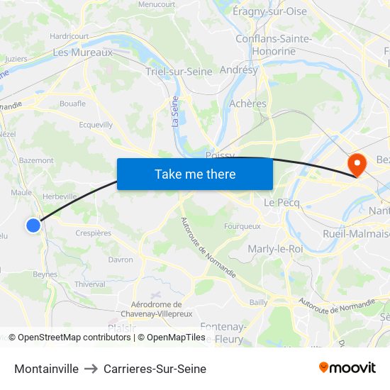 Montainville to Carrieres-Sur-Seine map