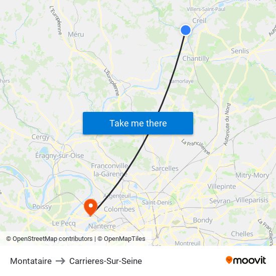 Montataire to Carrieres-Sur-Seine map
