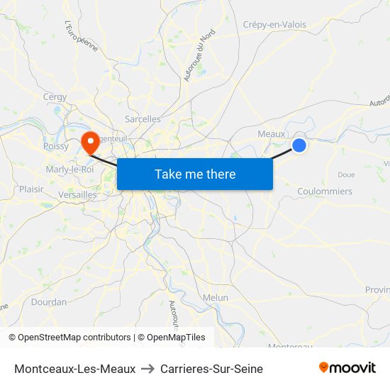 Montceaux-Les-Meaux to Carrieres-Sur-Seine map