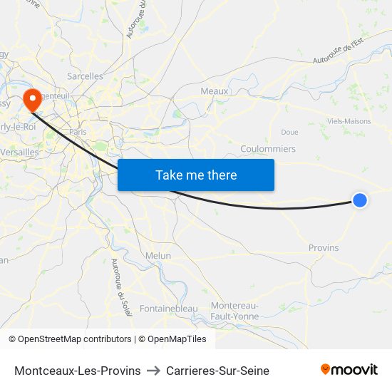 Montceaux-Les-Provins to Carrieres-Sur-Seine map