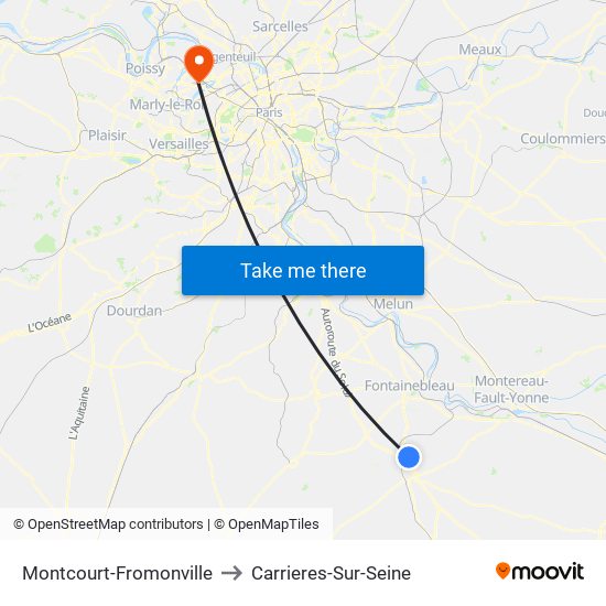 Montcourt-Fromonville to Carrieres-Sur-Seine map