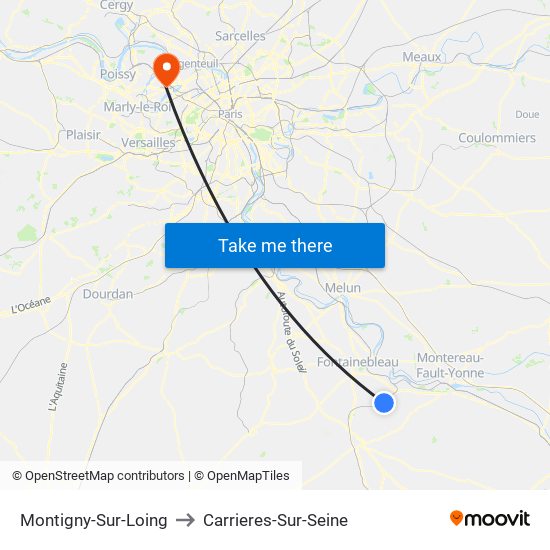 Montigny-Sur-Loing to Carrieres-Sur-Seine map