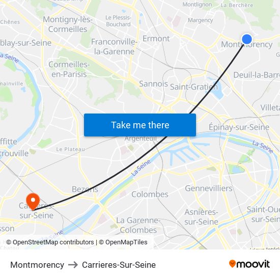 Montmorency to Carrieres-Sur-Seine map