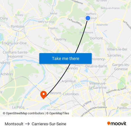 Montsoult to Carrieres-Sur-Seine map