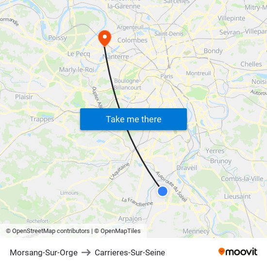 Morsang-Sur-Orge to Carrieres-Sur-Seine map