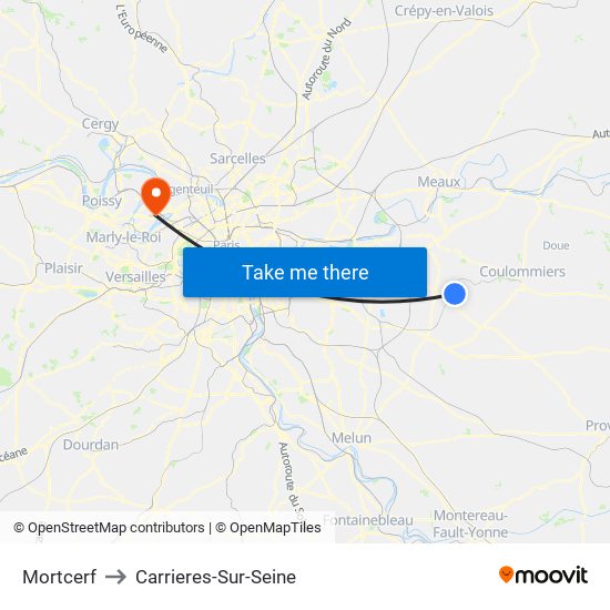 Mortcerf to Carrieres-Sur-Seine map